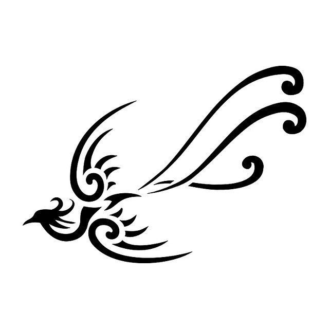 Black tribal phoenix with curly tail tattoo design