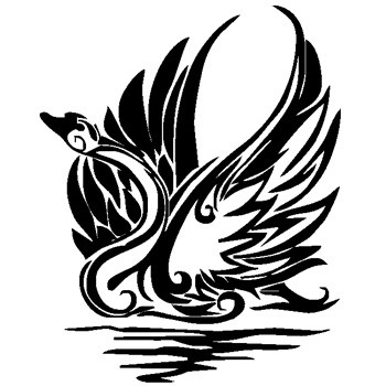 Black tribal swan in water tattoo design