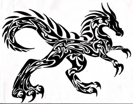 Black tribal walking dragon raptor tattoo design