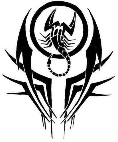Black zodiac scorpion with tribal elements tattoo design