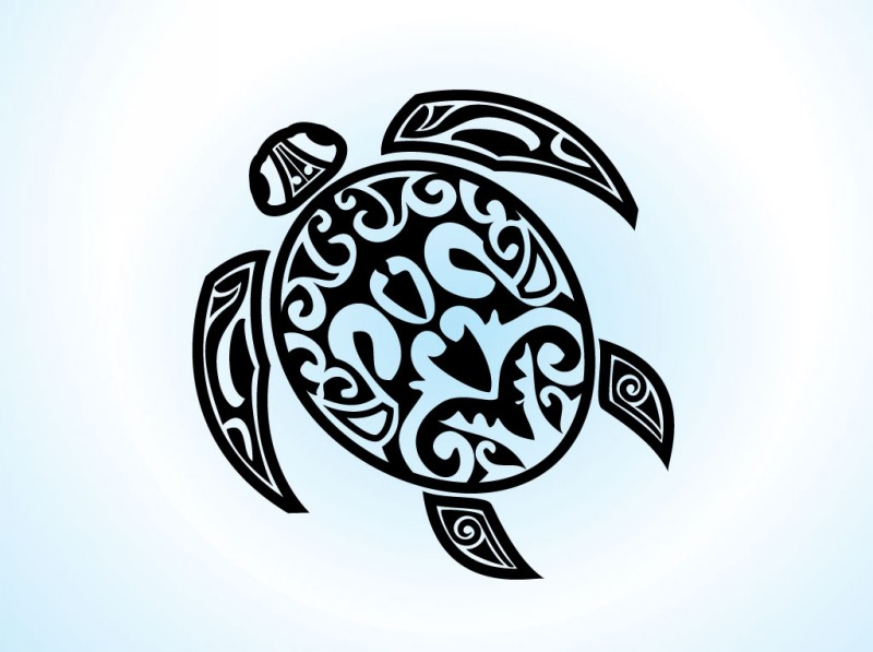 Blak tribal turtle on blue shine background tattoo design