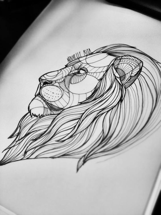 Blind-eyed geometric lion tattoo design