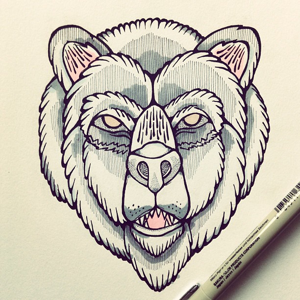 Blind-eyed polar bear head tattoo design by That Wasian Kid