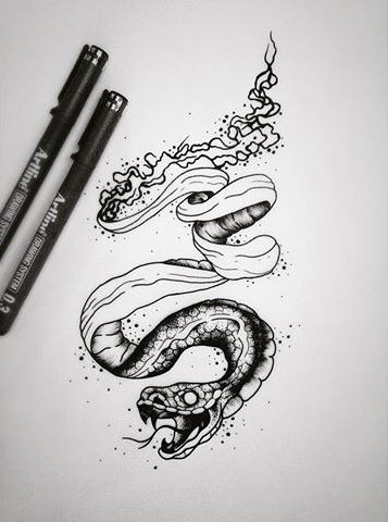 Blind-eyed snake turning into stripe tattoo design