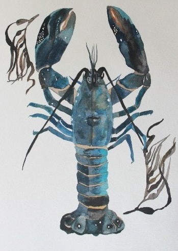 Blue-and-black watercolor water animal with claws tattoo design