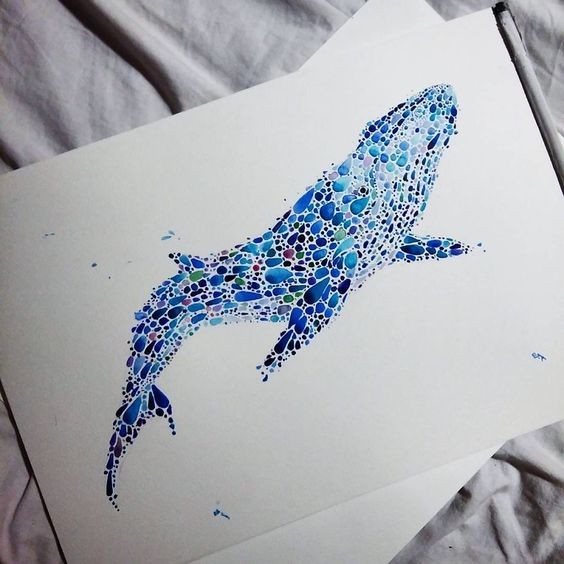 Blue-and-purple spotted whale tattoo design