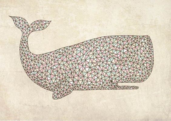 Blue-and-rosy triangle-patterned whale tattoo design