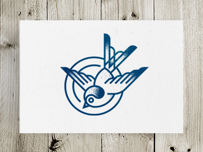 Blue-ink old school style sparrow flying down tattoo design