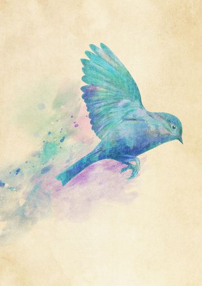 Blue flying bird with colorful background tattoo design