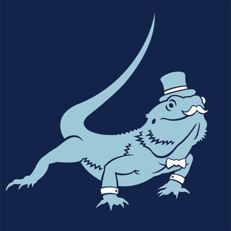 Blue mr reptile in hat with moustache and tie-bow tattoo design