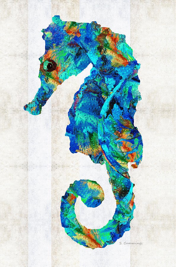 Blue seahorse with orange spots tattoo design by Sharon Cummings