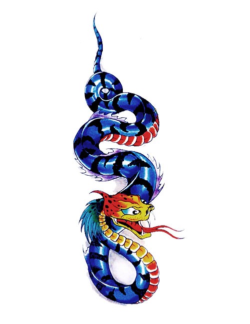 Blue snake with red belly tattoo design