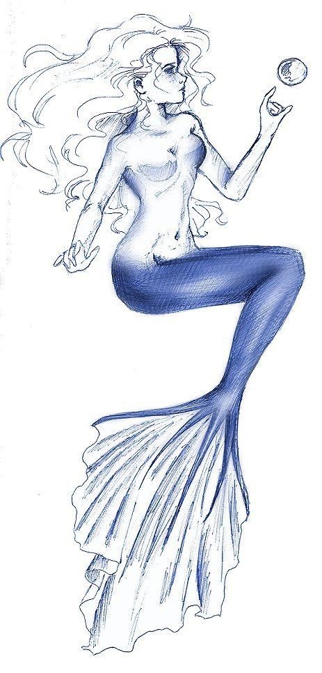 Blue tail mermaid playing with a bubble tattoo design