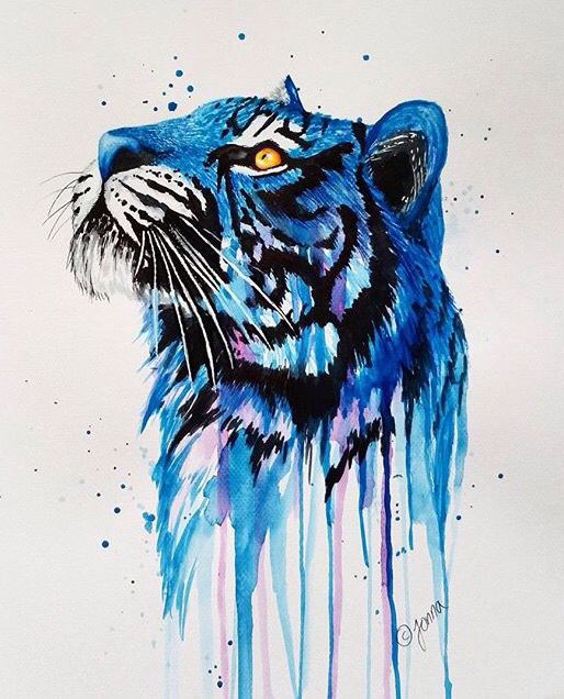 Blue watercolor dreaming tiger portrait tattoo design