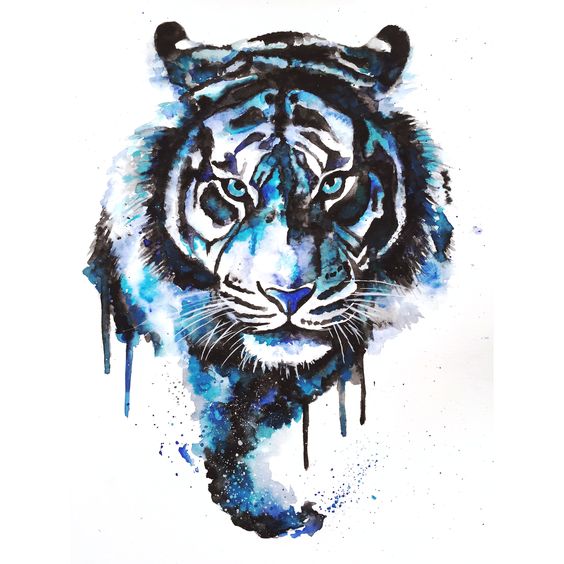 Blue watercolor tiger portrait tattoo design
