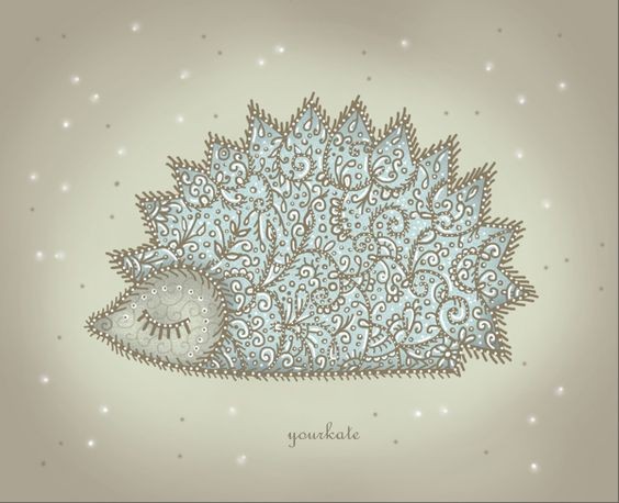 Blue winter sleeping hedgehog with fantasy print tattoo design