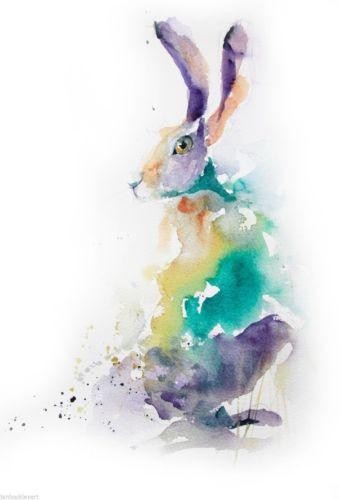 Blurred rainbow watercolor hare tattoo design
