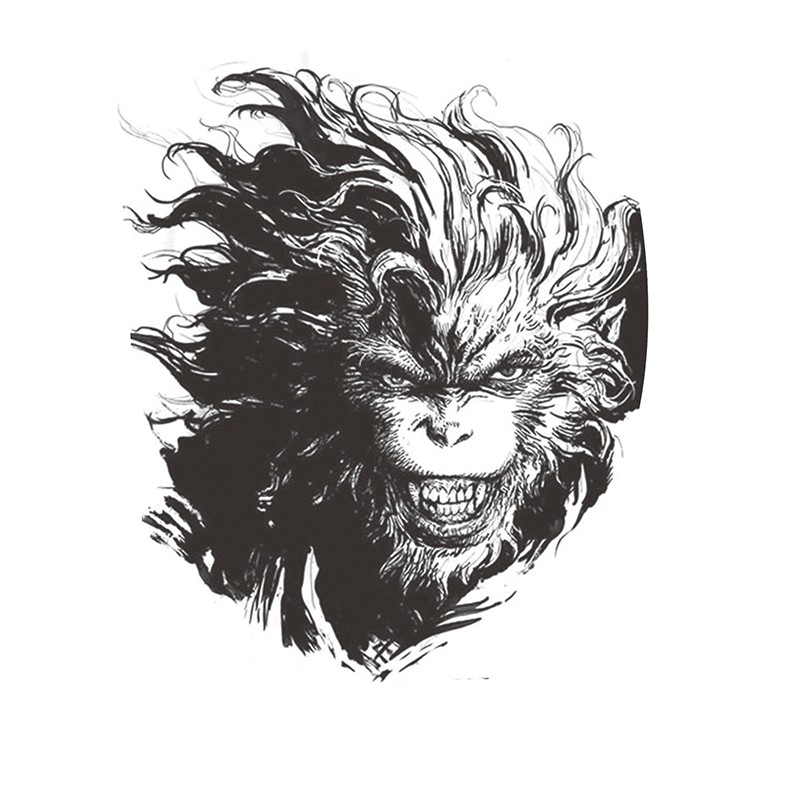 Bonny black-and-white curly fur monkey tattoo design