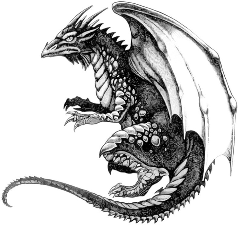 Bonny black-and-white mythical dragon creature tattoo design