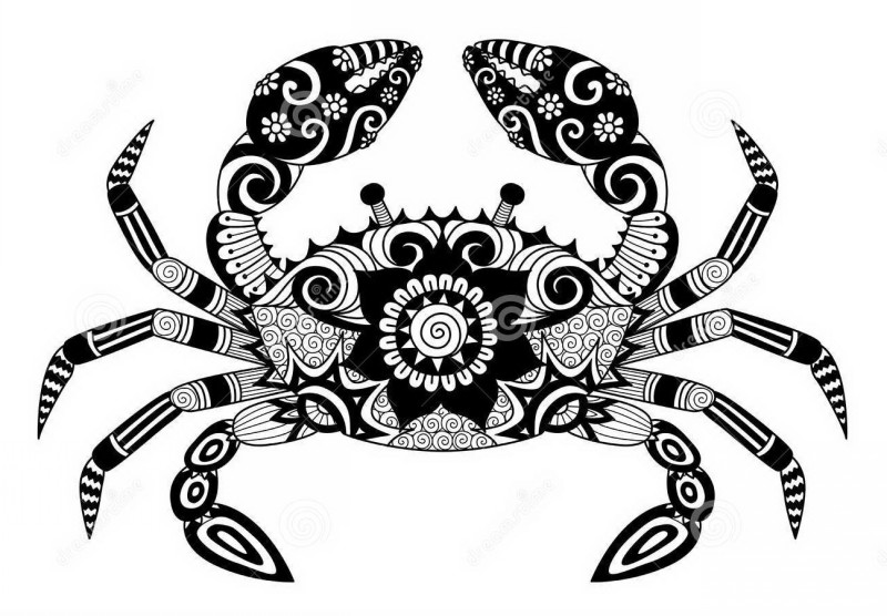 Bonny black-ink folk-ornated crab tattoo design
