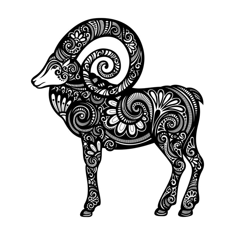 Bonny black folk floral-patterned standing ram tattoo design