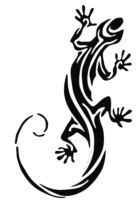 Bonny black tribal lizard crawling up tattoo design