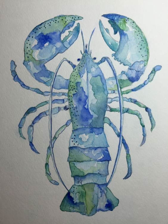 Bonny blue-and-green watercolor lobster water animal tattoo design