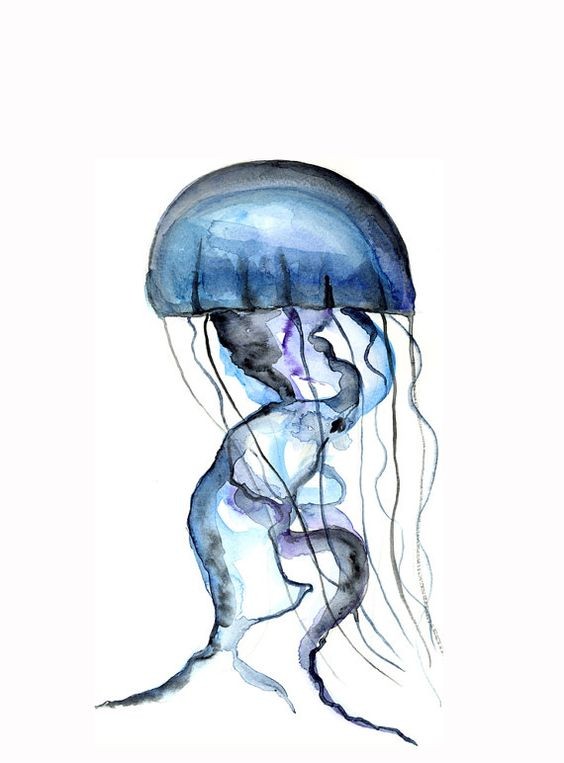 Bonny blue watercolor jellyfish tattoo design