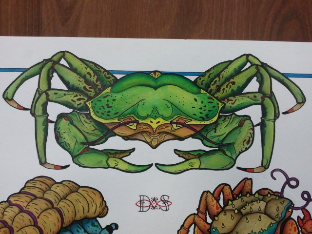 Bonny bright green crab with yellow belly tattoo design