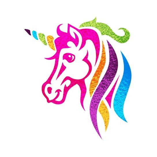 Bonny bright rainbow-colored unicorn head tattoo design