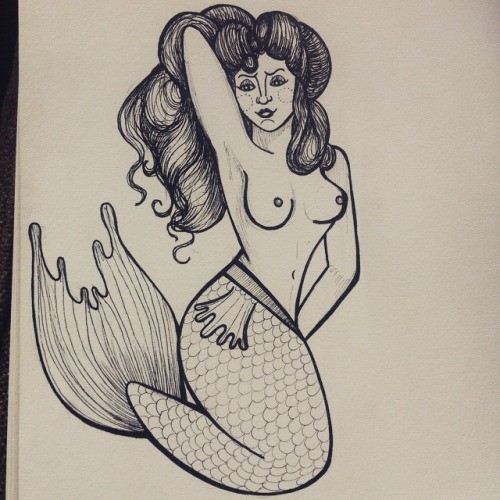 Bonny colorless sitting mermaid tattoo design