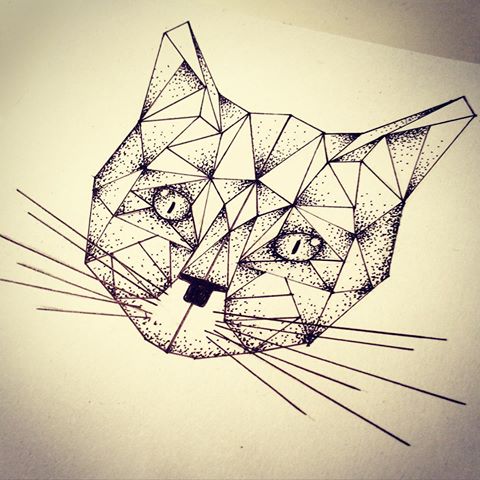 Bonny geometric dotwork cat face tattoo design