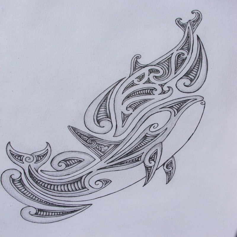 Bonny grey-ink polynesian dolphins tattoo design by Savagewerx
