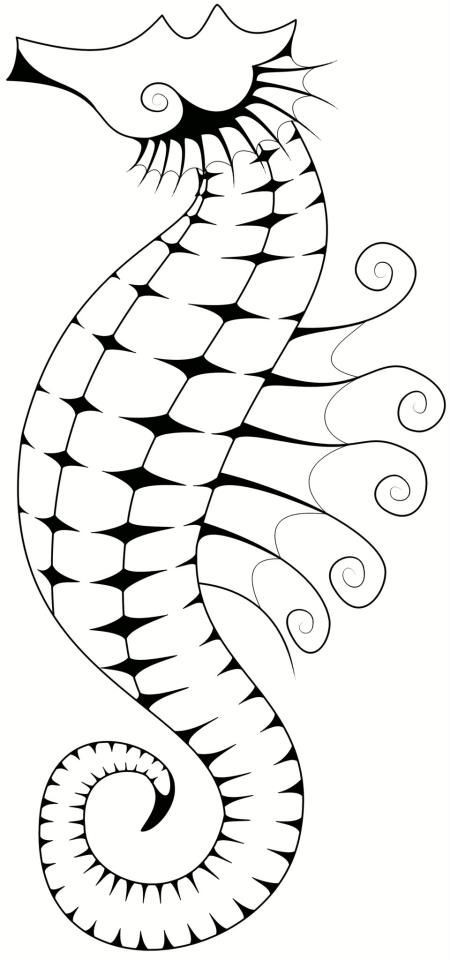 Bonny outline seahorse with thin curly flippers tattoo design