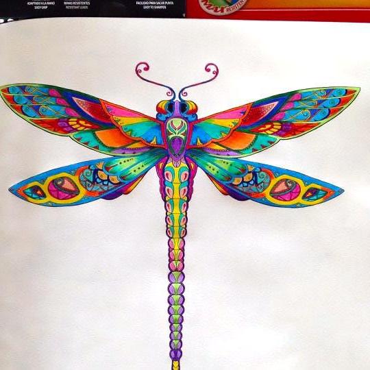 Bonny rainbow-color dragonfly tattoo design
