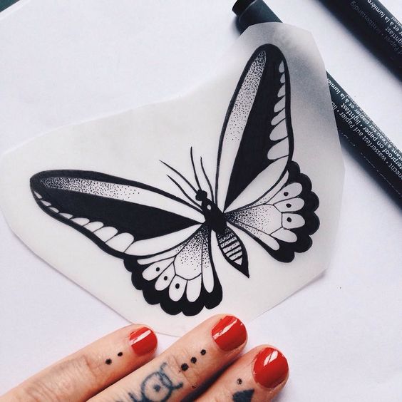 Bonny small black butterfly tattoo design