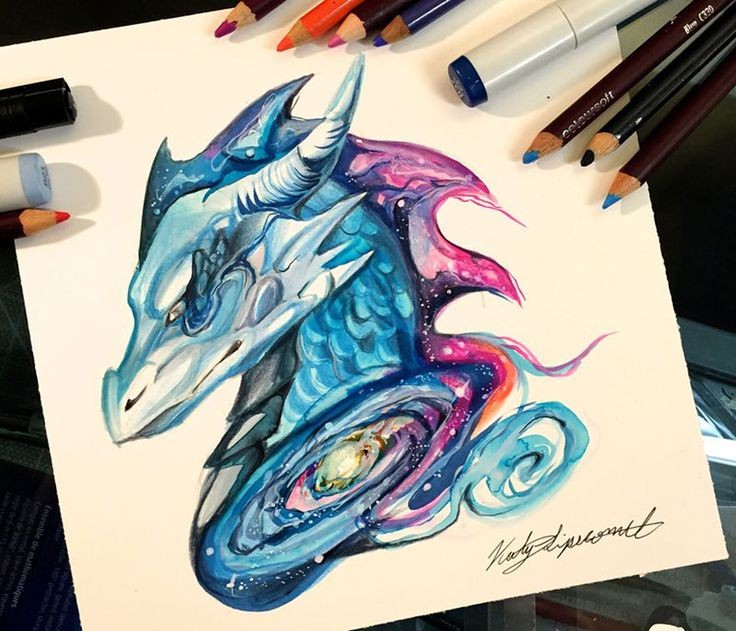 Bonny space dragon with pink mane tattoo design