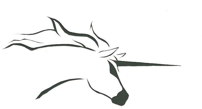 Brave attacking unicorn silhouette tattoo design by Gypsyn13