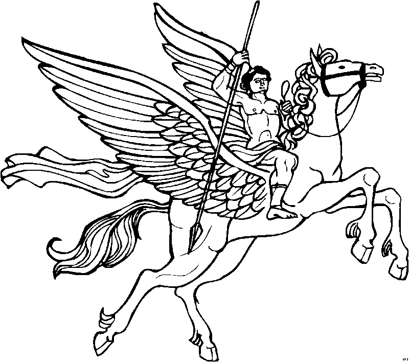 brave black outline hercules with a spear on a pegasus
