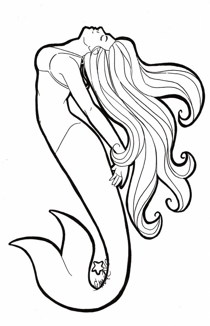 Brave outline mermaid tattoo design by Emma Jen