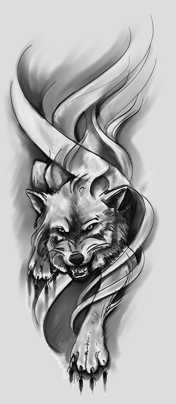 Brave wolf rushing in stripes vortex tattoo design by Green Jet