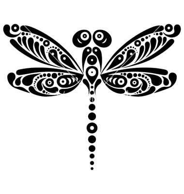 Breathtaking black-and-white curly-wing dragonfly tattoo design
