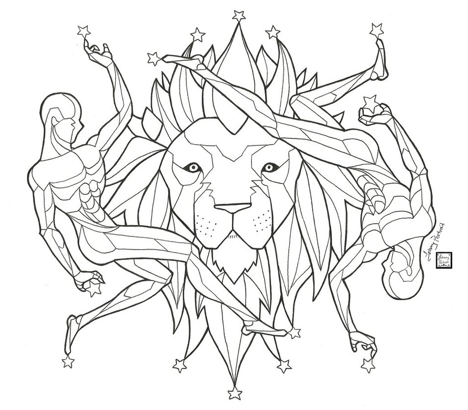 Breathtaking geometric lion and gemini tattoo design by Johnny Portrait