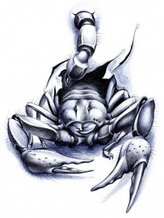 Breathtaking scorpion tearing from background tattoo design