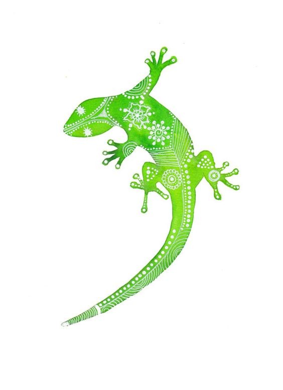 Bright green lizard with white pattern tattoo design