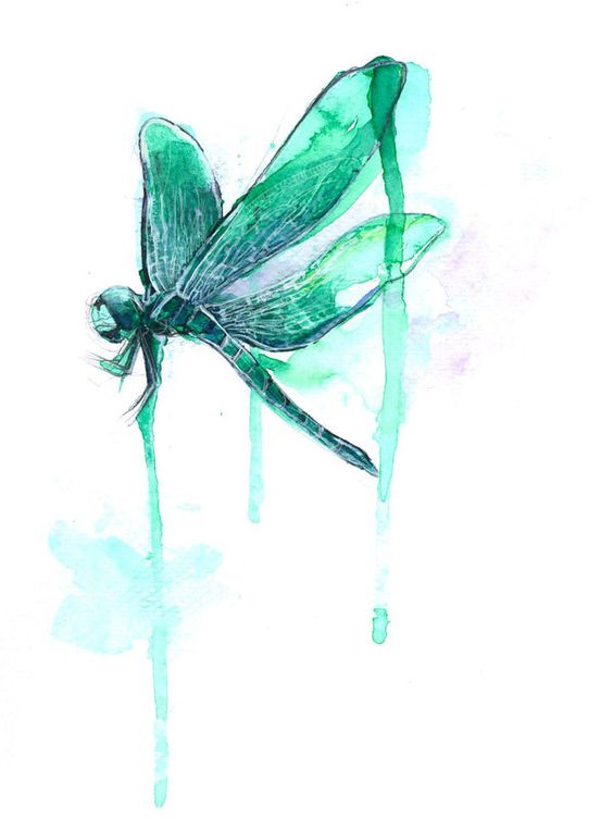 Bright green watercolor dragonfly tattoo design