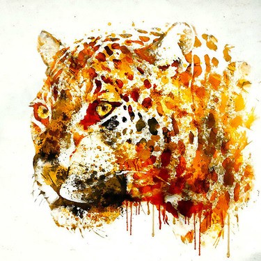 Bright orange watercolor jaguar head tattoo design