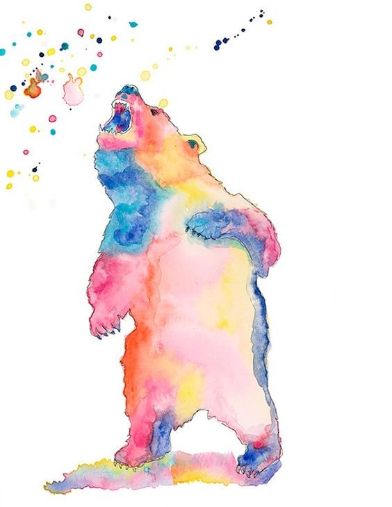 Brightful watercolor screaming grizzly in full growth tattoo design