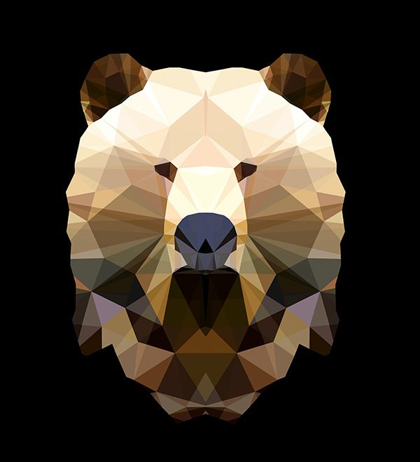 Brown-and-white geometric bear head tattoo design