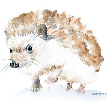 Brown-and-white watercolor stealing up hedgehog tattoo design